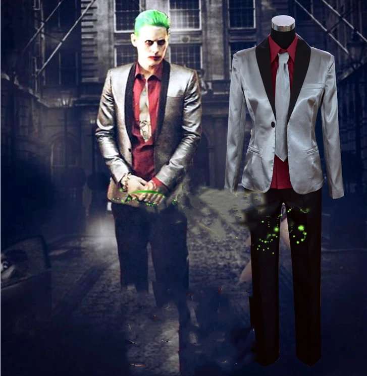 

high-quality Jared Leto female male clown Cosplay Suit Halloween mens Movie Costume green wig Full set Stage performance