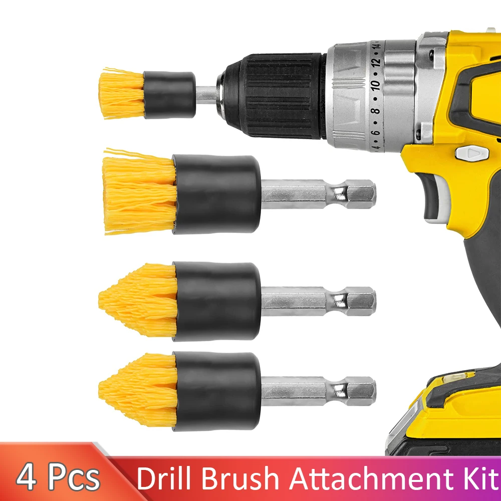 1 Inch Drill Brush Attachment Set 2 Tapered 2 Flat All Purpose Detail Brush Attachments for Cordless Drill for Cleaning