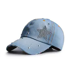 Baseball Cap Women Spring Summer Cowboy Rhinestone star Denim Baseball Hat Women Korean Vintage New Sunshade