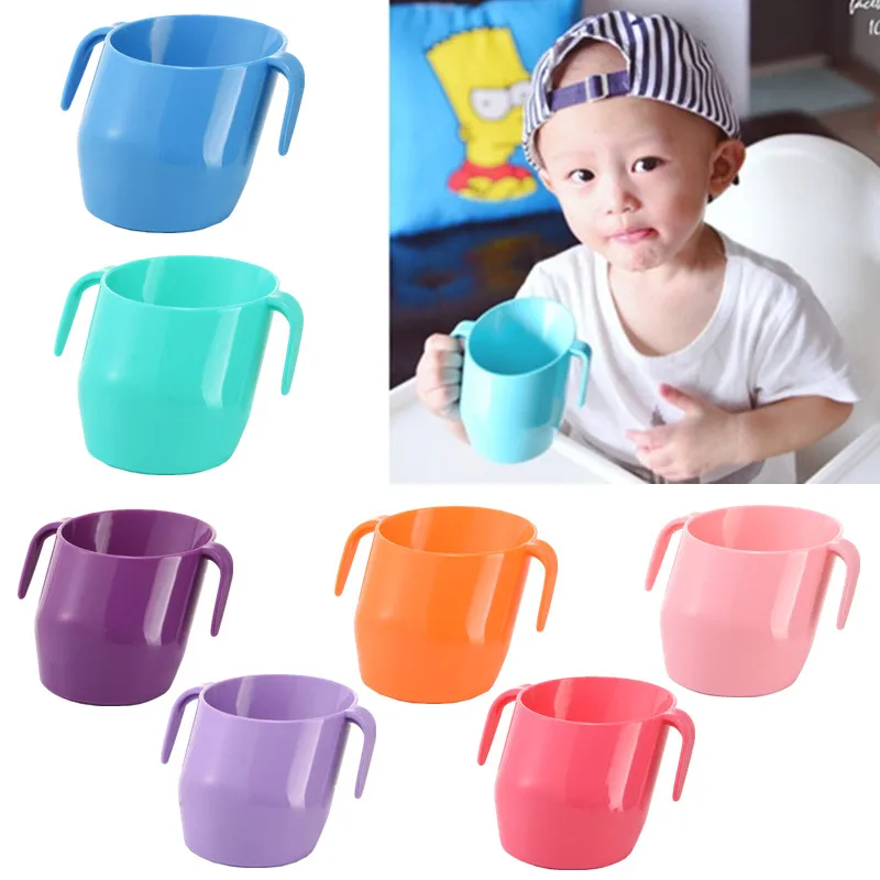 Baby Oblique Mouth Cup Leakproof Toddler Children Learning Drinking Cups Anti-fall Double Handle Baby Drinking Mugs Tableware