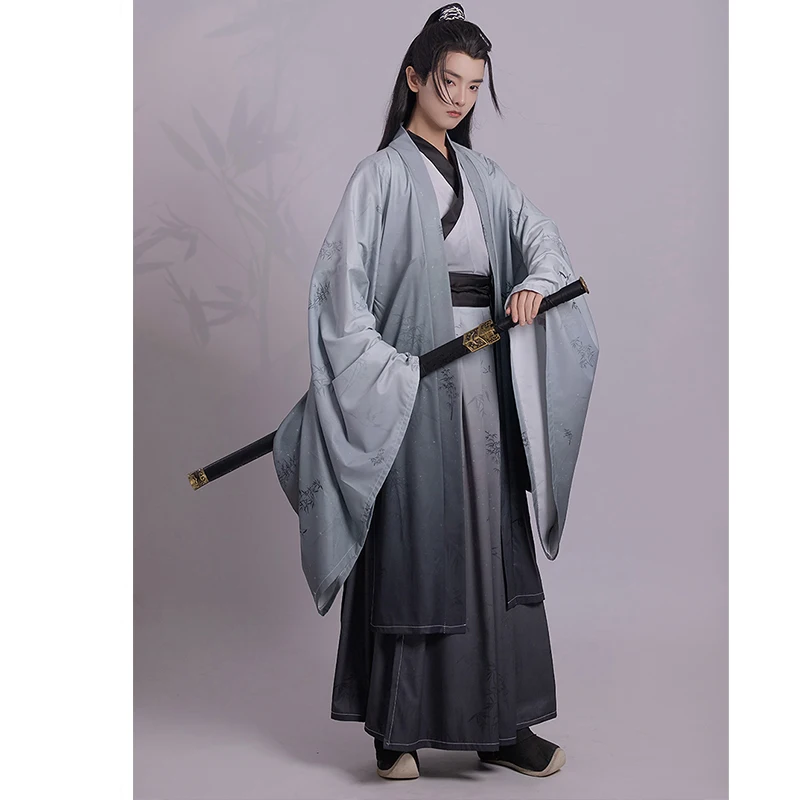 Crossing Collar Hanfu Men Chinese Traditional Weijin Dynasty Big Sleeve Cape Stage Performance Dress Vintage Swordsman Outfit