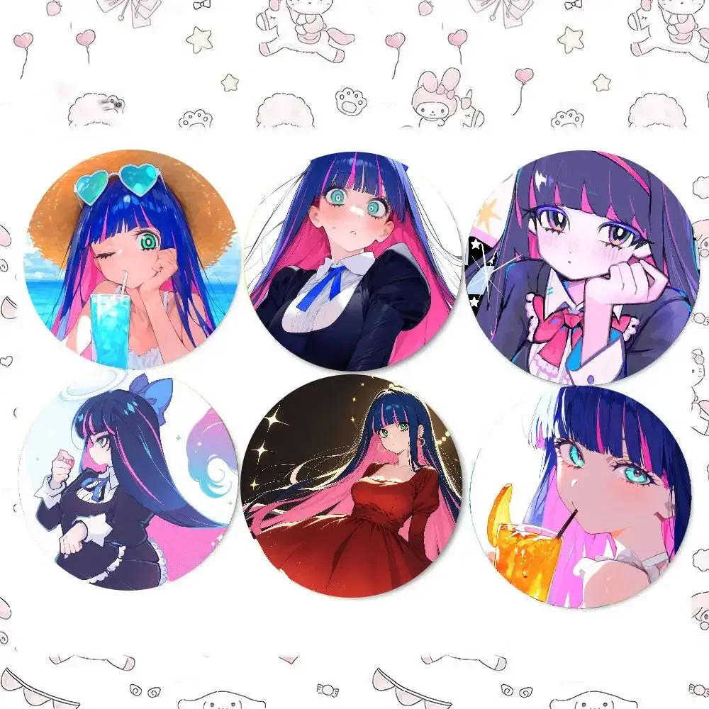 Stocking Anime P-Panty & Stocking With Garterbelt Badge Tinplate Meme Round Brooch For Hat Bag Creative Lapel Jewelry Accessorie