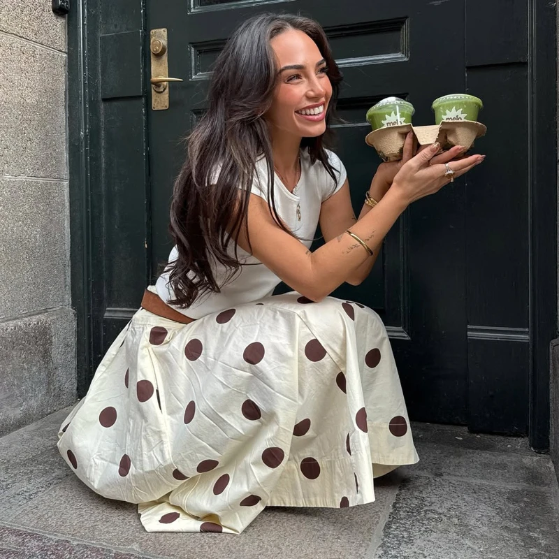 

Новая весенняя хлопковая юбка 2026 года с волнообразным узором в отпускном стиле, расклешенная, для отдыха, средней длины