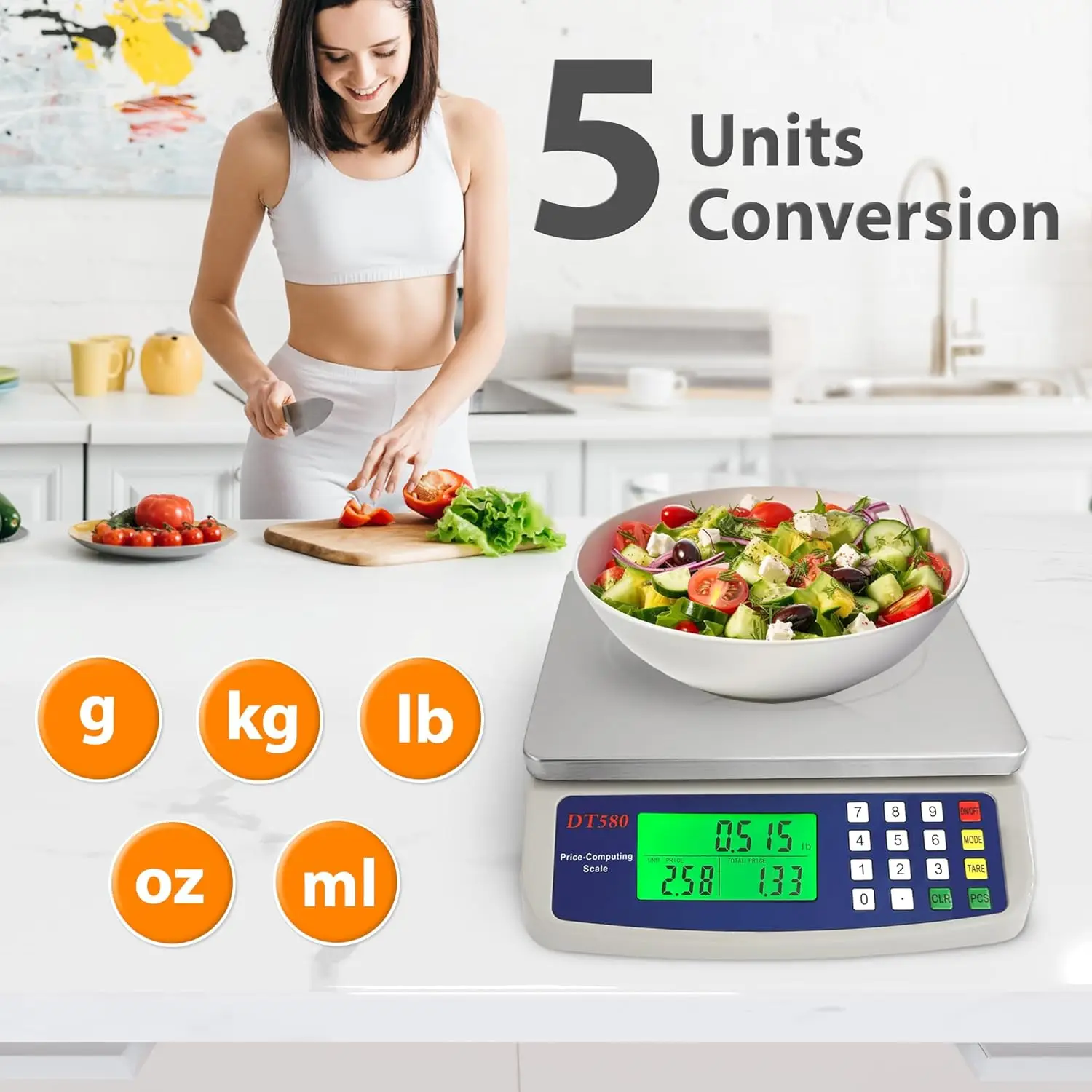 Large Digital Kitchen Scale  40kg/88lb Stainless Steel LCD Display Price Computing Counting Deli Baking Bread Cooking Meat