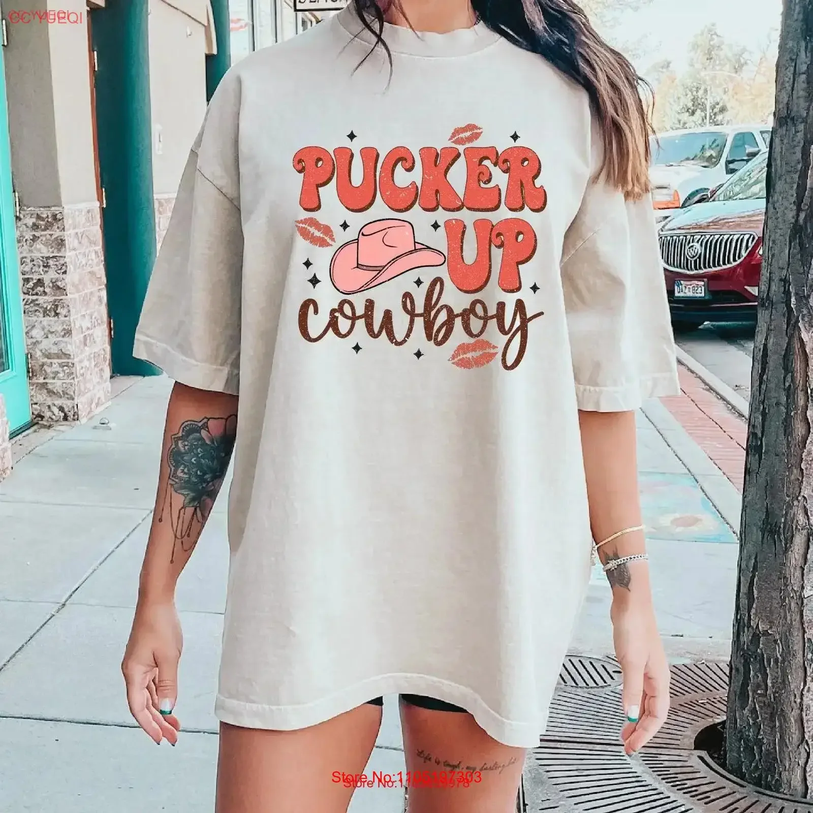 

Valentines Western T Shirt Cowboy Pucker Up Retro Day BEL63 vintage Washed designer clothes Versatile Stretched Casual homme