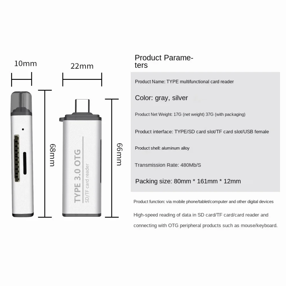 GRWIBEOU-Lector de tarjetas multifunción tipo C a USB 3,0, adaptador de transferencia de datos para Macbook, teléfono y ordenador portátil, OTG, SD/TF