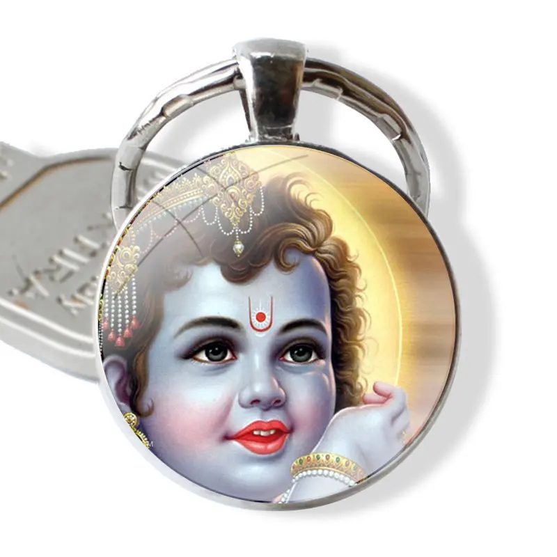 lord krishna 25mm Glass Cabohcon Keychain Key Rings for Women Men Jewelry Gift