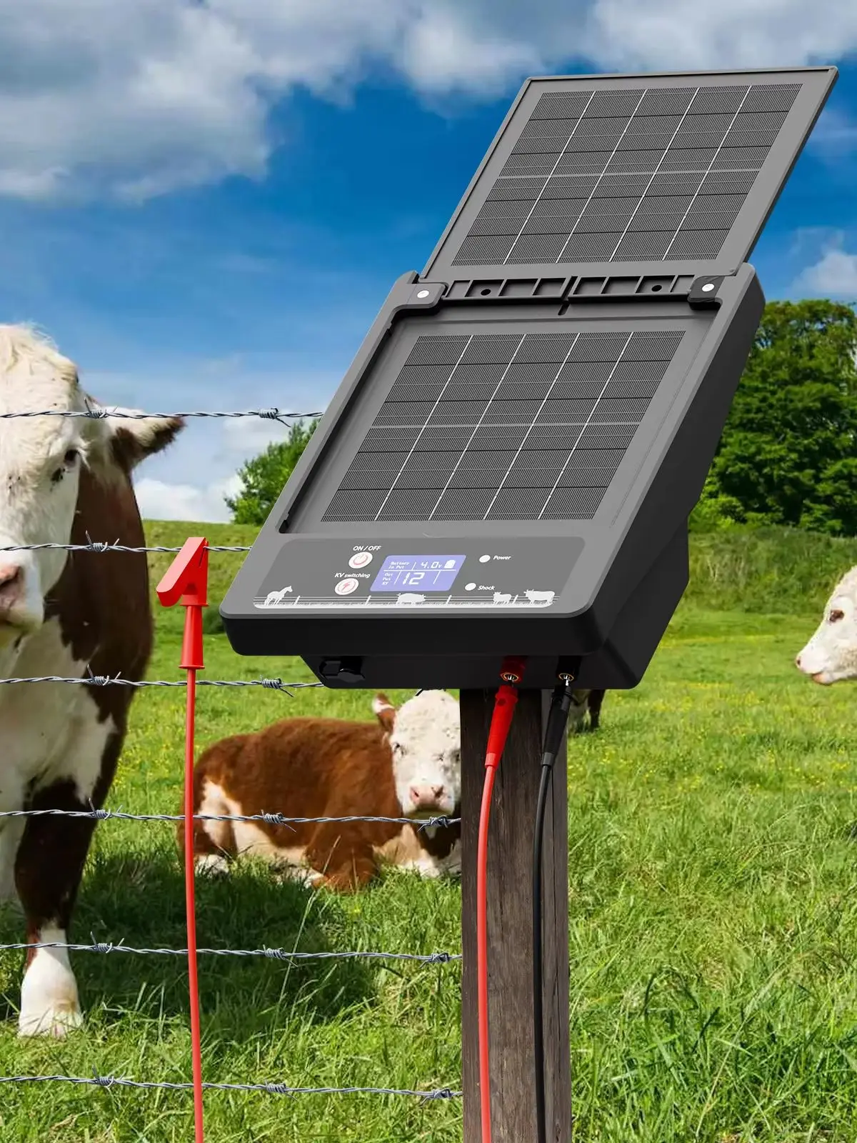 32km Solarbetriebenes Elektrozaun-Gerät mit 10W Solarpanel, 18000mAh Lithium-Batterie, 6KV-12KV Einstellbarer Elektrozaun für Geflügel, Nutztiere und Haustier-Schutz