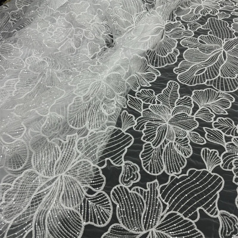 Wholesale price lace mesh glitter embroidery fabric cross-border for multi-color spot glitter wedding dress fabric