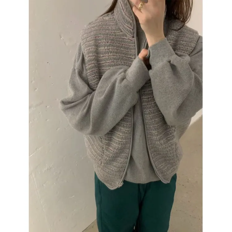 

Женский модный винтажный полосатый жилет на молнии с меховым воротником ягненка, хлопковый тет, весенне-осенне-зимняя повседневная одежда