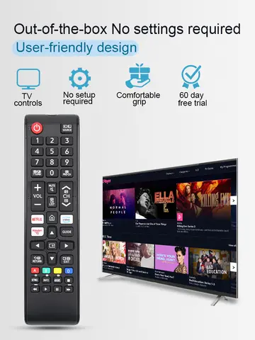 Universal Remote Control for Samsung Smart Tv, Control Replacement Fit for 4K Uhd Qled Hdtv Led Tvs, with Hulu Netflix Primevide