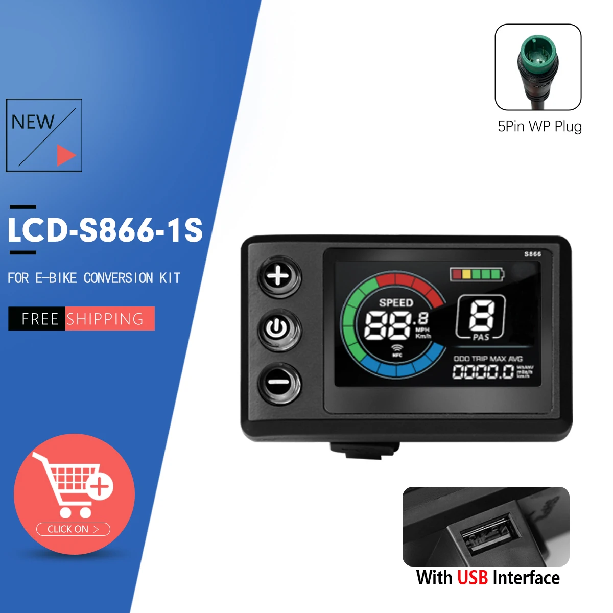 

LCD Display S866-1S Waterproof 5pin 24/36/48V Compatible With JN Controller For E-Bike Electric Bicycle kit