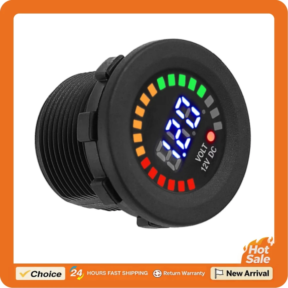 LED-Digitalvoltmeter für 12 V, Motorrad, Auto, Marine, ATV, UTV, Wohnmobil, Messgerät, schwarzes ABS, 5–15 V, Messung, LED-Messgerät, Batteriemonitor