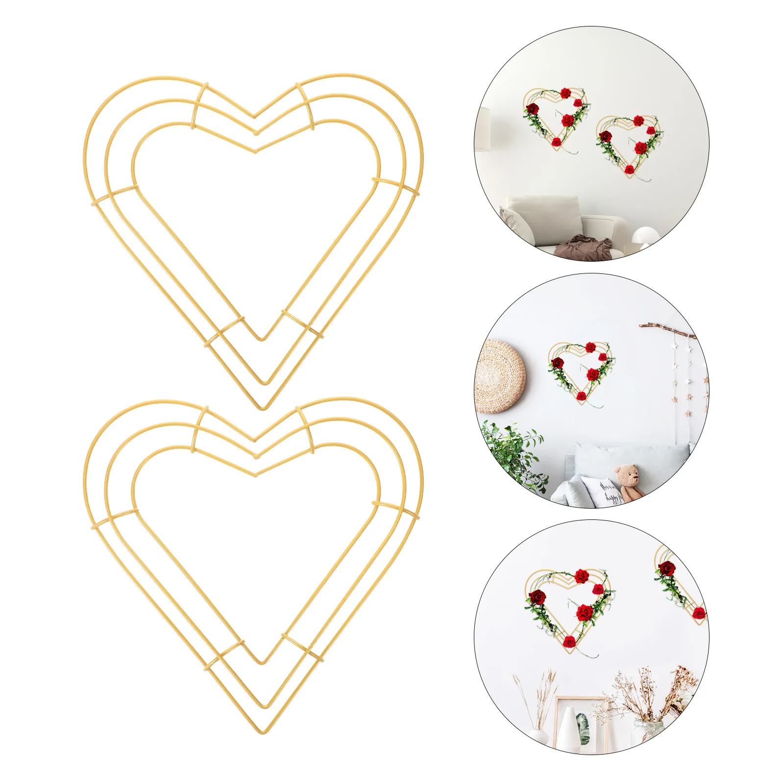 

4Pcs Heart Shaped Wreath Floral Ring 35Cm Iron Craft Hoop Farmhouse DIY Valentine's Day Garland Holder Front Door Decor