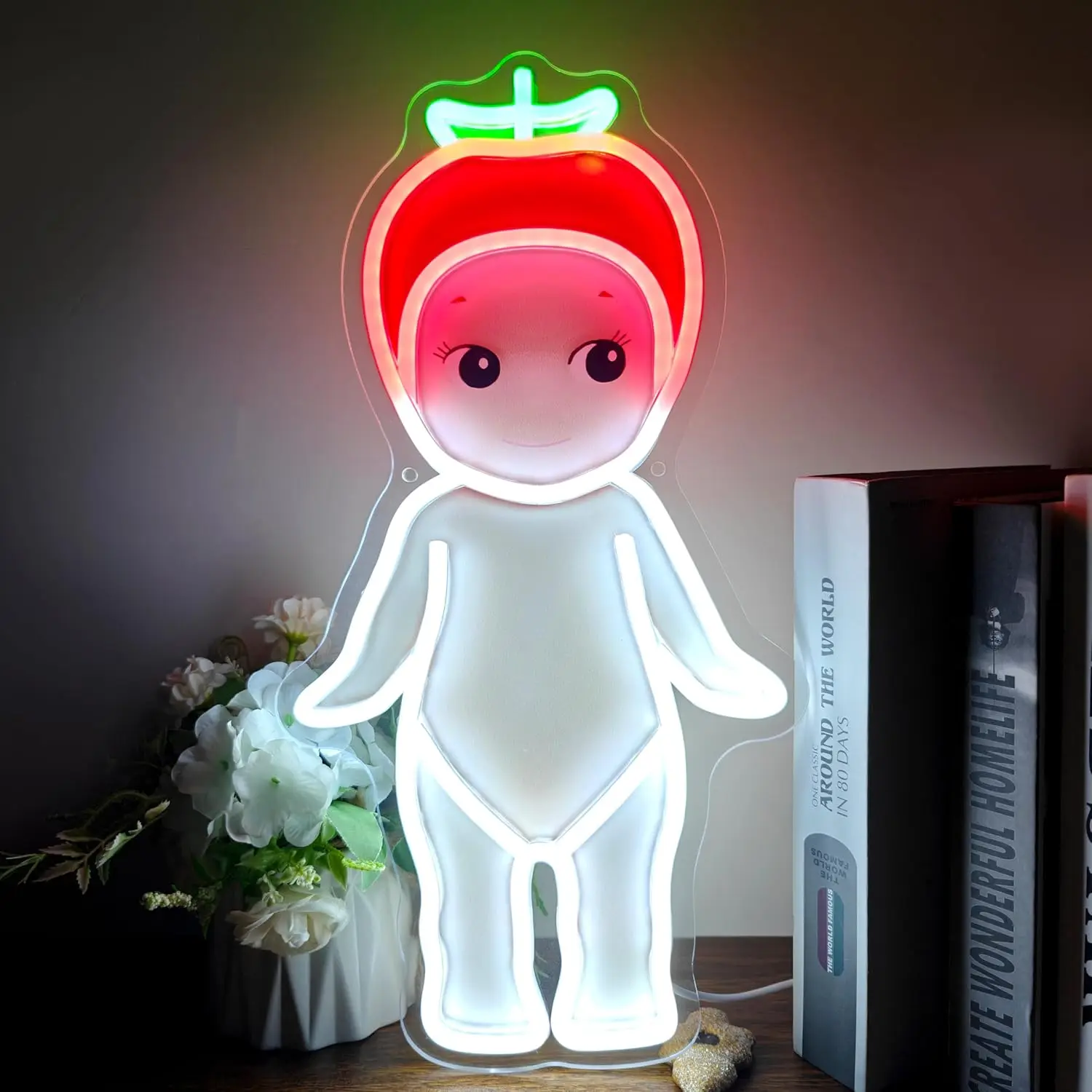 キュートなトマト型サウニーエンジェルネオンサイン、usb調光式ledネオンライトサイン、ゲームルーム、寝室、バー、パーティーギフト用の壁飾り