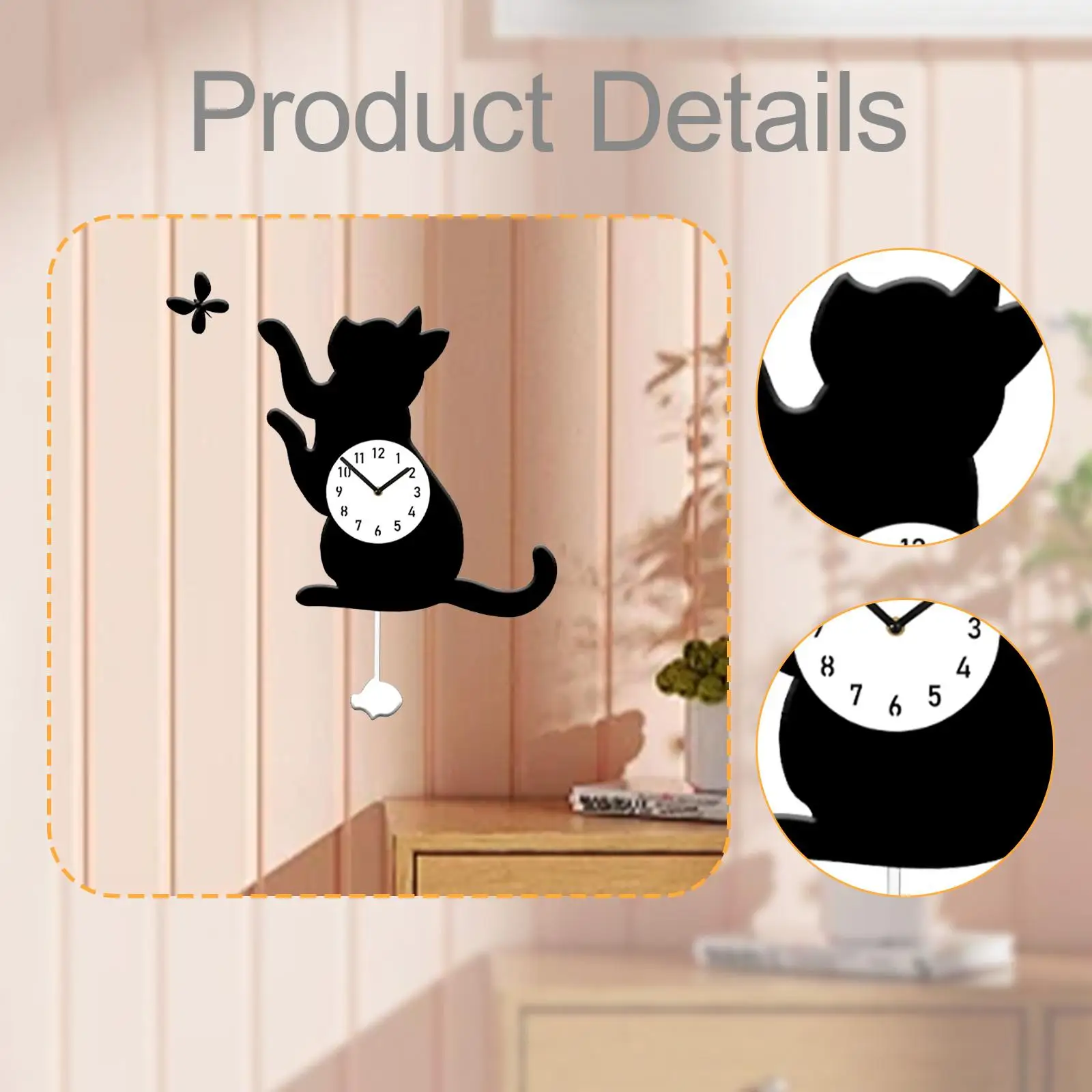 ساعة حائط على شكل فراشة قطة مزخرفة برسوم كرتونية لغرفة الطعام وغرفة الأطفال المنزلية