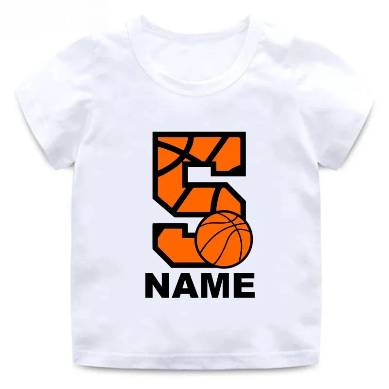 Cool Basketball Number Print Boys T-shirts, Customize Name Kids Clothes for Baby Girls 1 2 3 4 5 6 7 8 9 Years