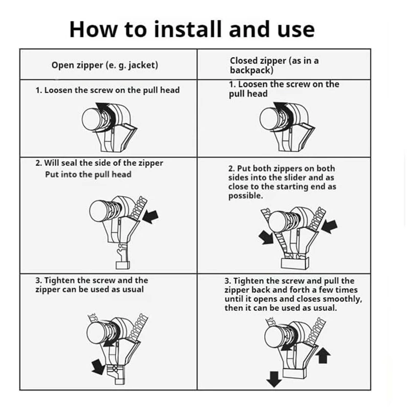 Zipper Repair Kit, 24 Pcs Universal Replacement Zipper Slider Fixer Sliding Teeth Screw Head, Instant Zipper