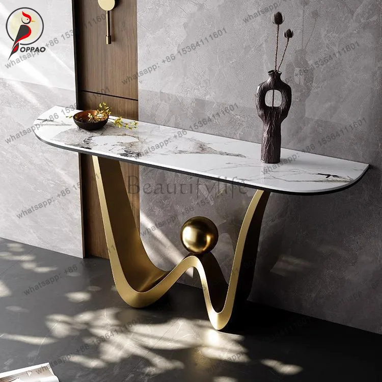 Customization Stainless Steel Titanium High-end Entrance Table Light Luxury Storage Table Case