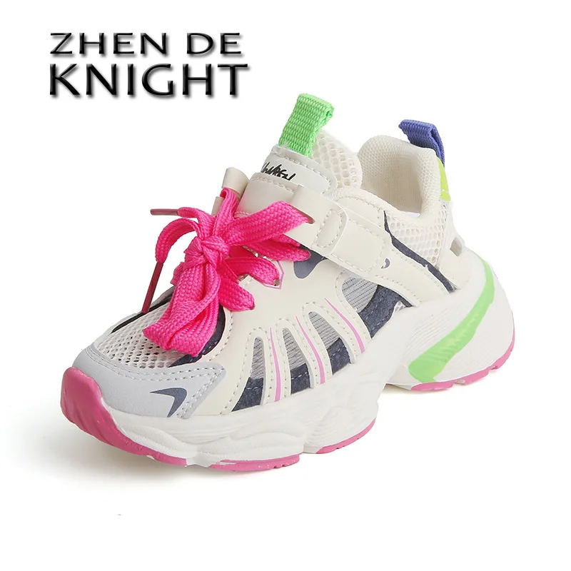 

Girls Sports Spring and Summer New Children's Soft-soled Pops Shoes Boys Through The Mesh Color-splicing Sneakers