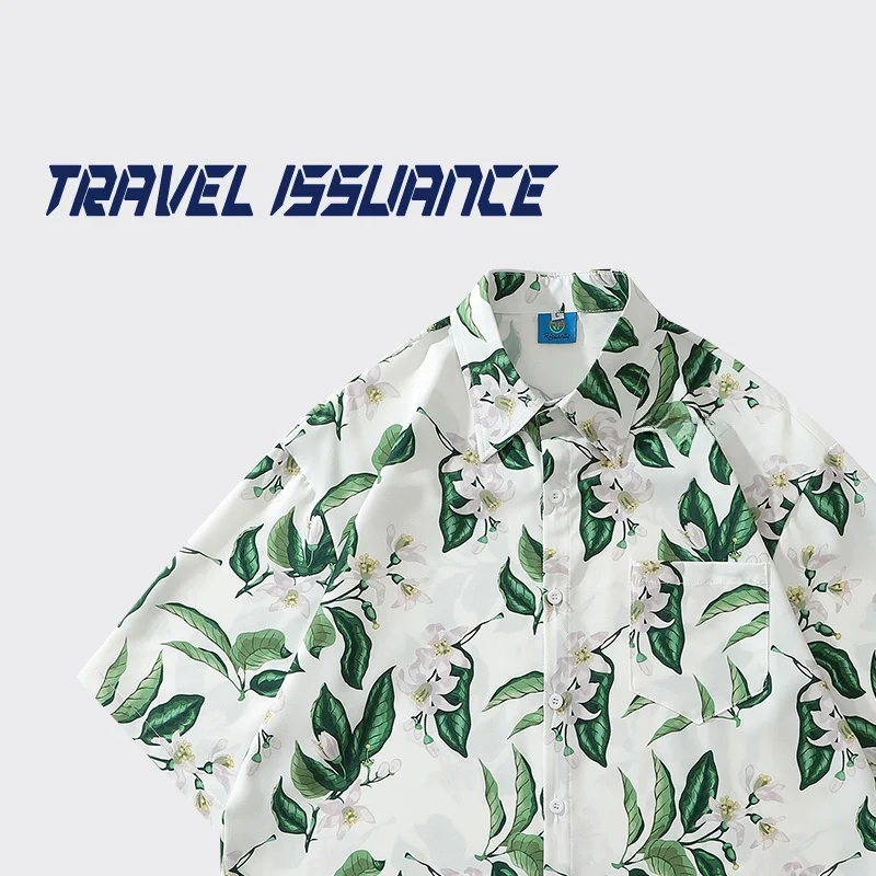 旅行発行フローラルカジュアルルーズメンズレディース半袖シャツ愛の保存トレンディブランドファッション衣類