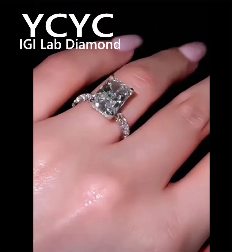 Luxury 3 Ct Lab Grown Diamond Ring Solid14K White Gold Radiant Cut Diamond CVD HPHT DEF VS-VVS Wedding&engagement Ring