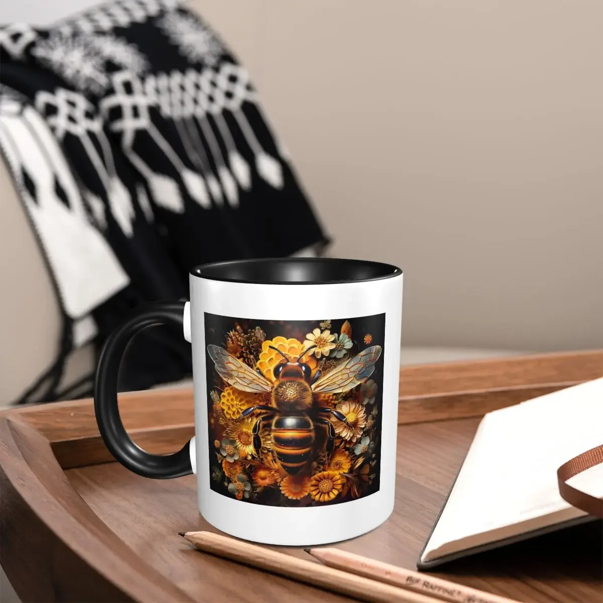 

Flower And Bee Mug Funny Ceramic Coffee Cups Tea Mugs Milk Cup Drinkware Gifts for Friends