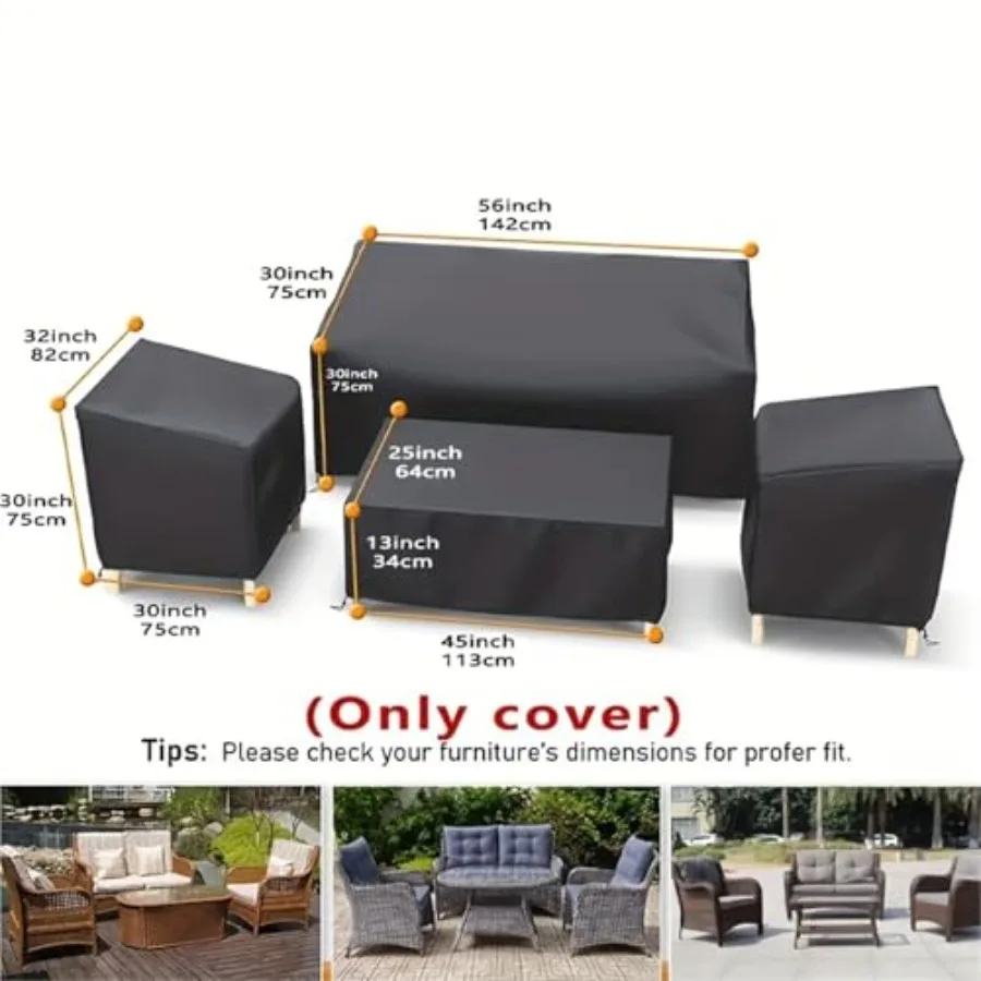 4pcs/Set patio furniture covers for balcony use, waterproof polyester fabric in charcoal gray, windproof with drawstring design
