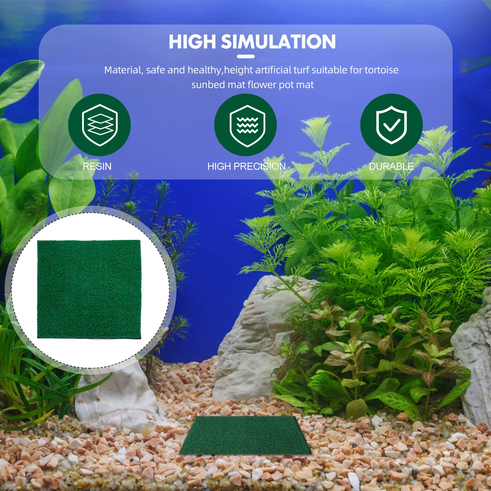 

Artificial Grass Mat for Aquarium Turf Turtle Tank Decorations Dark Green Resin