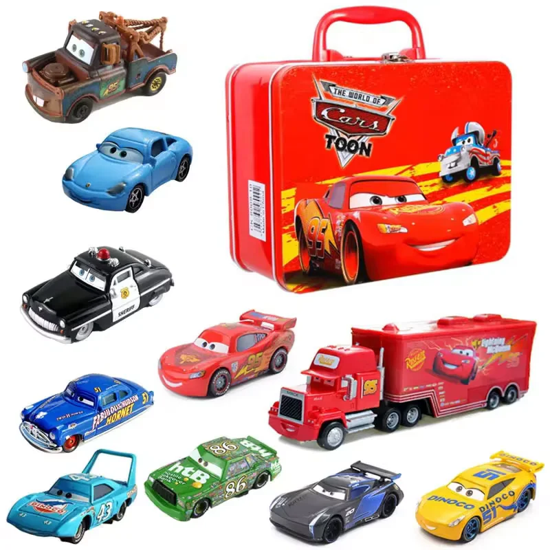 Disney Pixar Cars Lightning McQueen storage box Cruz Ramirez Mater Jackson set Metal Diecast Model Car Kids Toys Children's Gift