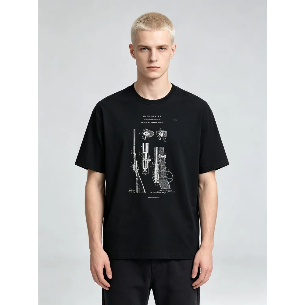 2026 New Men Trendy Blueprint Graphic Print T-shirt,   Great For Daily Casual Attire For Hobby And Fashion Enthusiasts