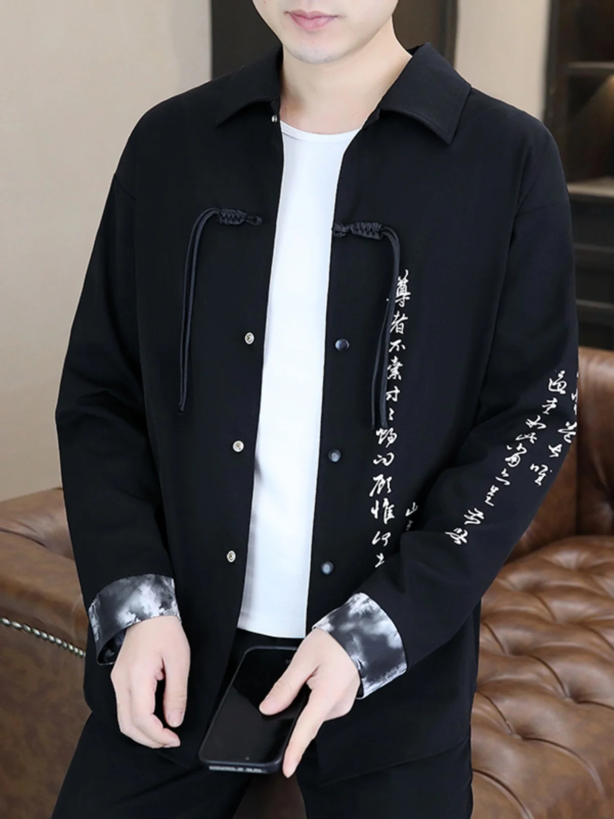

Ultra-Thin Summer New Men's Jaet Casual Outdoor Sun Protection Vintage Embroidery Coat Loose Fit round Hem Nylon Spandex