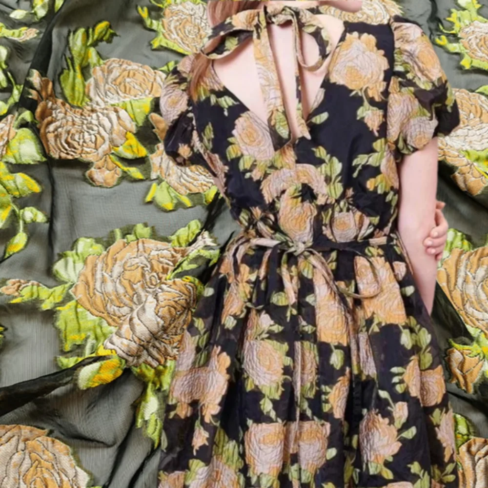 

Жаккардовая ткань из органзы, летнее тонкое платье-пончо принцессы, свадебная модная ткань, брендовый дизайн, шитье, оптовая продажа, материал на метр