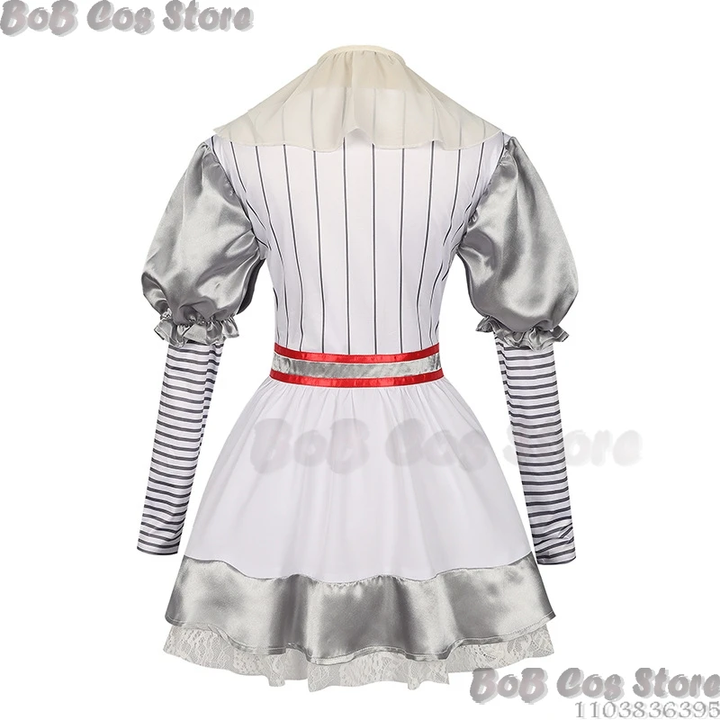 Déguisement de Clown Tueur Effrayant pour Femme, Robe Blanche, Tenue de Carnaval, Accessoire de ixd'Halloween