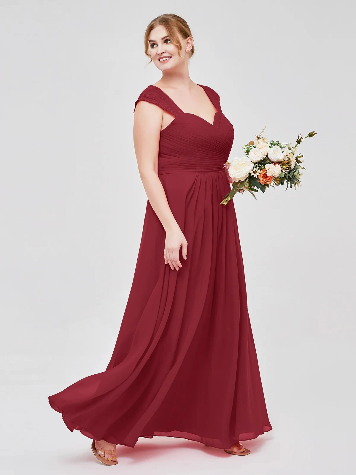 FATAPAESE-Vestido de dama de honra elegante simples, saia longa para casamento, ombro, feito de renda, plissado, corpo castanha