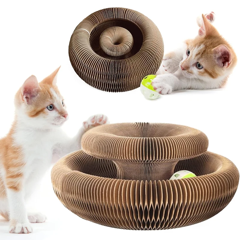 

Magic Organ Cat Toy Cats Scratcher Scratch Board Round Foldable Cat Scratching Board with Bell Cat Grinding Claw for Cats Toy