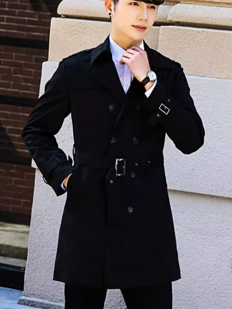 

Новая мужская модная демисезонная куртка-ветровка средней длины в британском стиле 2024 года, молодежная верхняя одежда приталенного кроя с двойной планкой на пуговицах