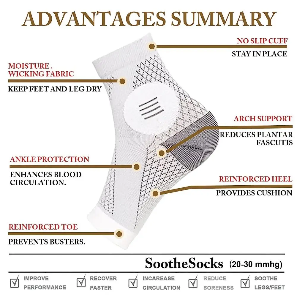 Neuropathy Socks Soothe Relief Compression Socks 20-30 mmHg Comprex Ankle Sleeves for Arch Support Achilles Tendonitis