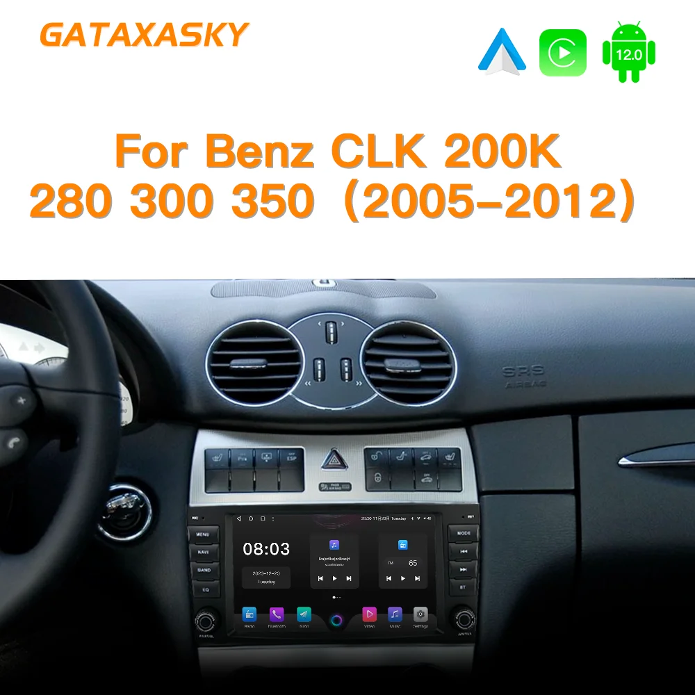 Автомобильный мультимедийный плеер GATAXASKY, стерео-система на Android 12, с 8 "GPS, для Mercedes Benz CLK Class W209, CarPlay