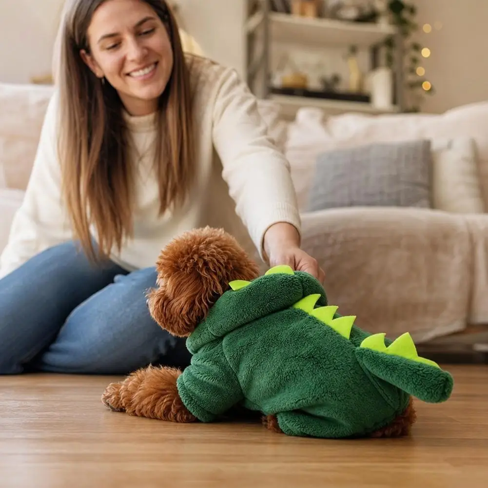 Dinosaurier-Hundekleidung, Fleece-Haustier-Overalls, Winter-Warm-Hundemantel, Jacke für Hunde, Kapuzenpullover, Kleidung für Chihuahua und Französische Bulldogge – Detail 3