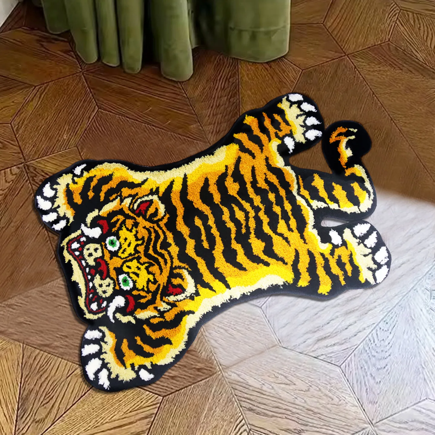 Home Decor Tibetan Tiger Rug Handmade Tufted Tiger Shape Carpet Floor Mat Non-slip Absorbent Bathroom Mat Living Room Area Rugs view 3