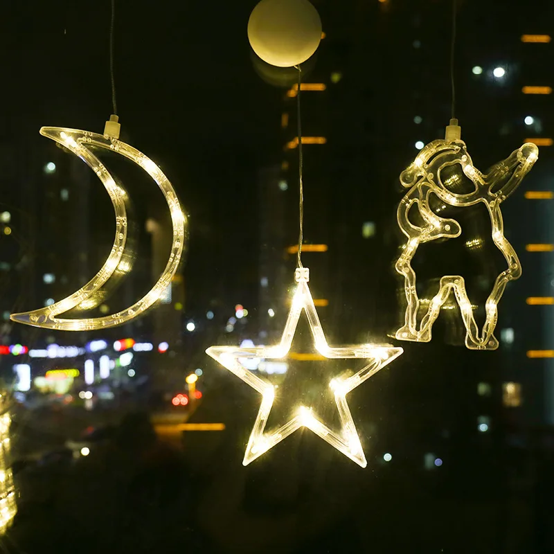 Led Star Moon Xmas Suction Cup Lamp Christmas Decorations for Home Wedding Party Window Hanging Ornaments Navidad New Year Gifts