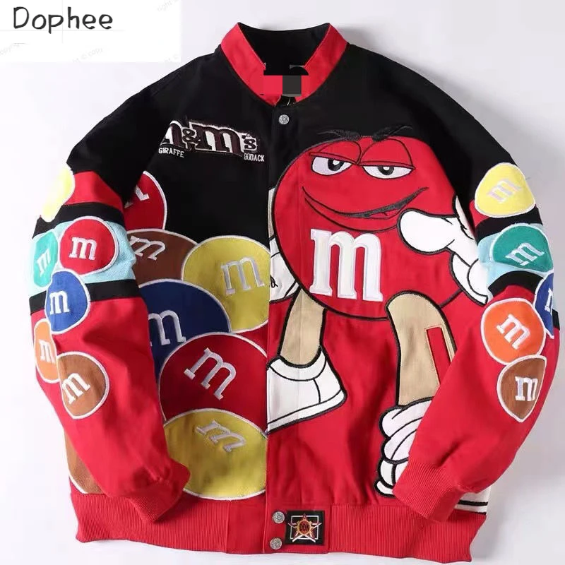 2023 American Style Trendy Brand Couple Clothes Hip Hop Embroidery Jackets Loose Stand Collar Baseball Uniform Streetwear Coat