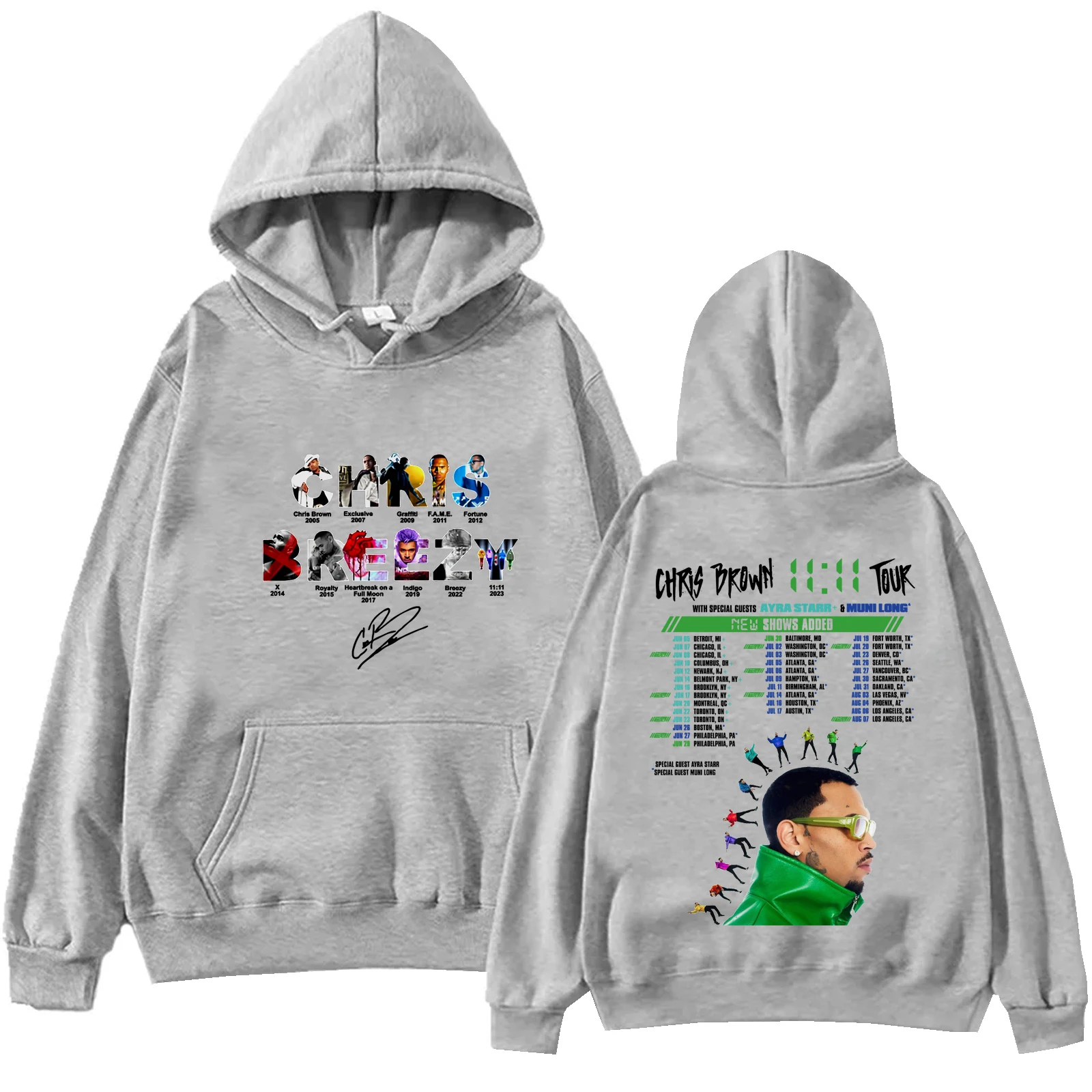 Chris Brown The 11:11 Tour 2024 Hoodie Tops Long Sleeve Regular Sweatshirt Music Fans Gift Spring Summer Casual