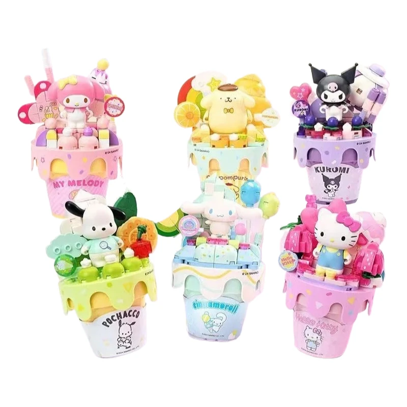 

Новый блок Hello Kitty, игрушка, персонаж аниме, Hei Mei, моя мелодия, Hello Kitty, торт с мороженым, украшенная модель, игрушка, подарок на день рождения для девочки