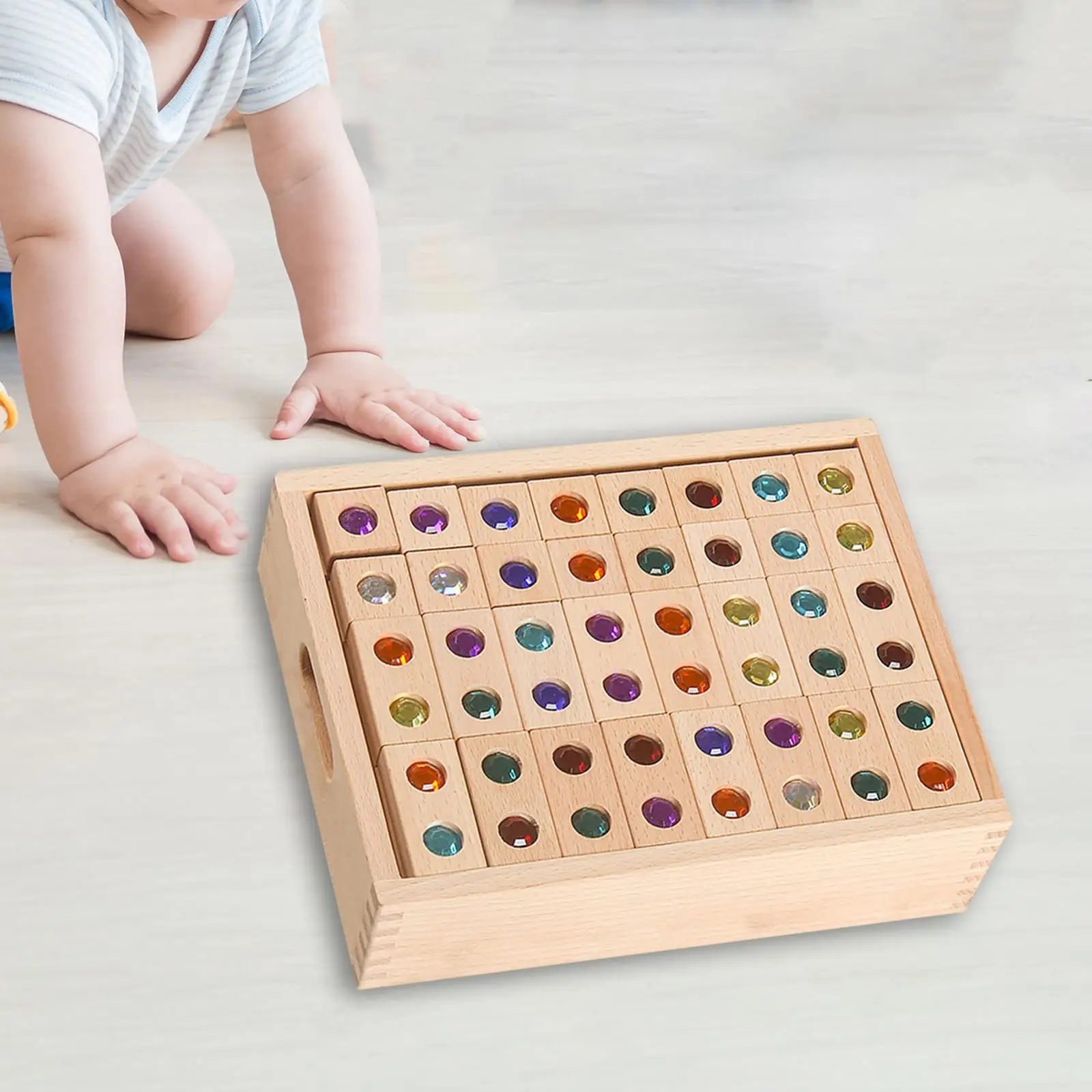 128 piezas de bloques de apilamiento de madera, bloques de arcoíris, juguetes educativos, material didáctico, juego de apilamiento de arcoíris para niños, niñas y niños