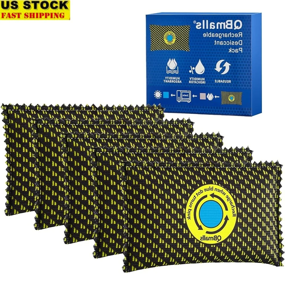 

Rechargeable Silica Gel Desiccant Pack 5 Moisture Absorber Dehumidifier Safes Cars Storage Humidity Indicator Light