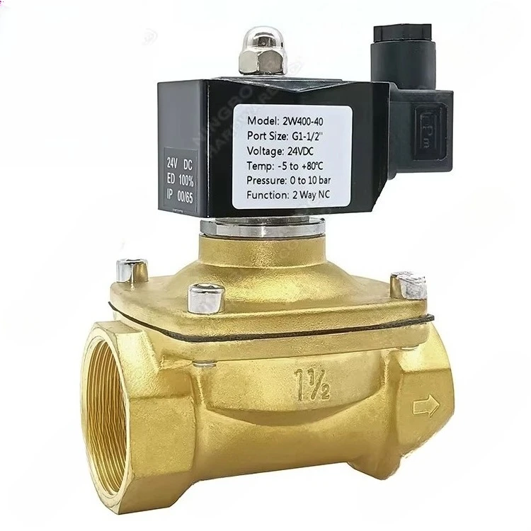 1 1/2'' 2W400-40 2 Way NC Brass Solenoid Valve for Water Air Oil FKM Diaphragm 12VDC 24VDC 24VAC 110VAC