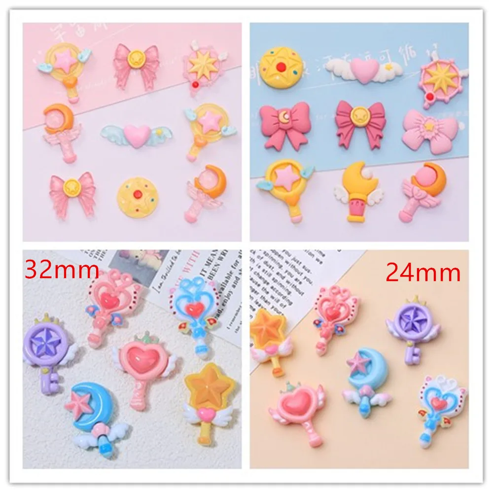 Kawaii Princess Magic Stick Bowknot Flatback Resin Cabochon Scrapbooking For Phone Decor DIY Embellishment Hair Bow Center