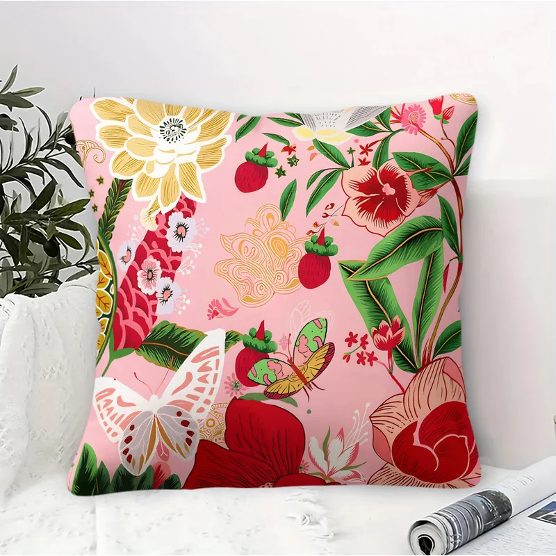 45x45cm-1Pc Polyester Blend Square Throw Pillow(With Pillow Insert),Cozy,Skin-Friendly,Romantic Blooming Flower Leaf Print